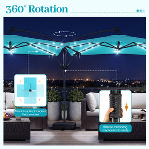 8 x 8 Square FT Solar LED Offset Cantilever Patio Umbrella with 360° Rotation-Turquoise view 7