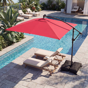 8 x 8 Square FT Solar LED Offset Cantilever Patio Umbrella with 360° Rotation-Red view 5