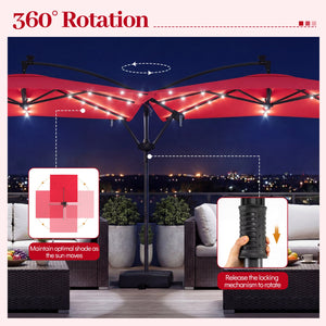 8 x 8 Square FT Solar LED Offset Cantilever Patio Umbrella with 360° Rotation-Red view 7