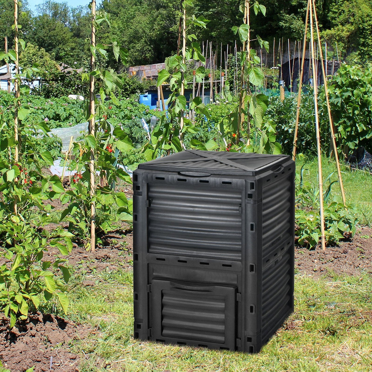 80-Gallon Outdoor Composter with Large Openable Lid and Bottom Exit Door-Black view 3
