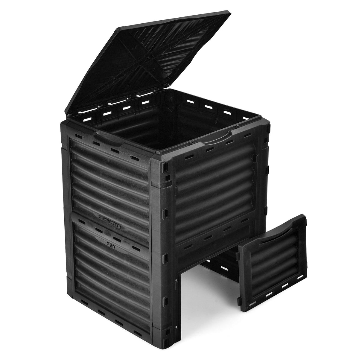 80-Gallon Outdoor Composter with Large Openable Lid and Bottom Exit Door-Black view 4