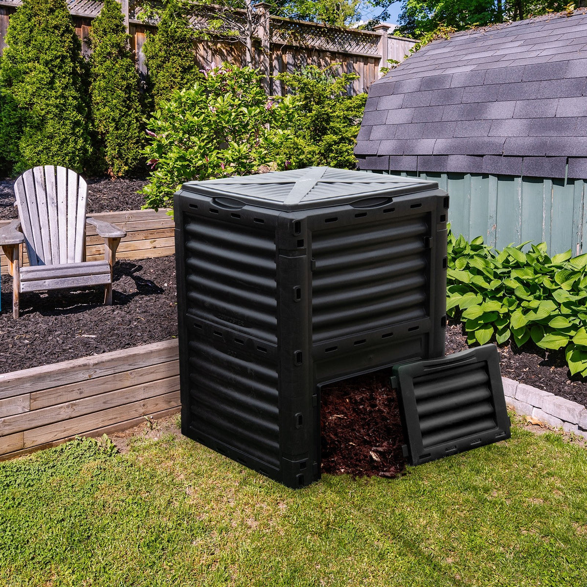 80-Gallon Outdoor Composter with Large Openable Lid and Bottom Exit Door-Black view 6