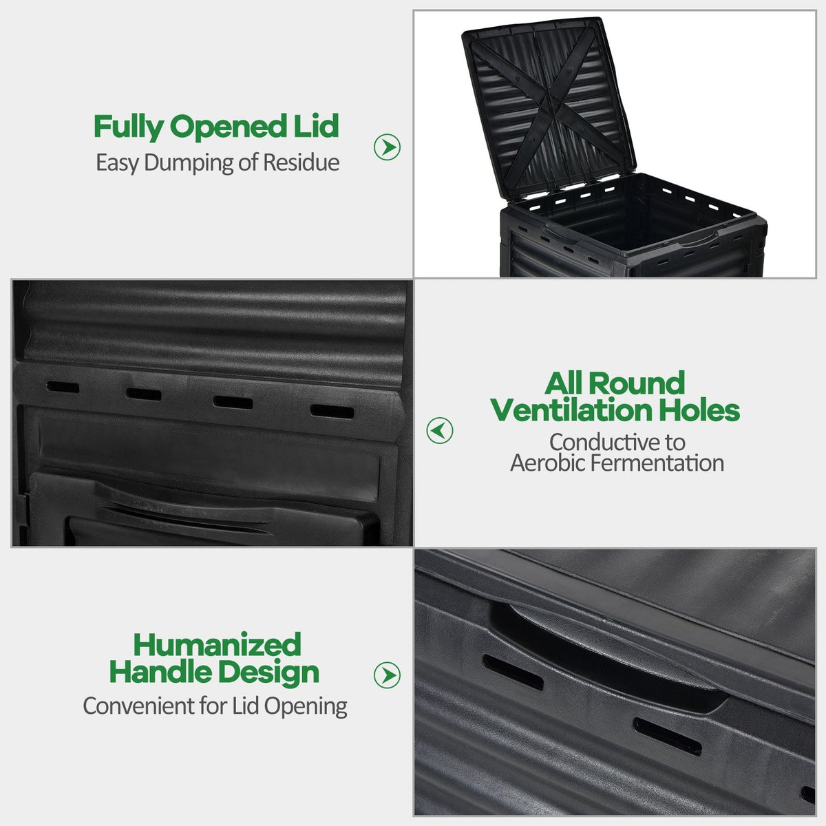 80-Gallon Outdoor Composter with Large Openable Lid and Bottom Exit Door-Black view 7