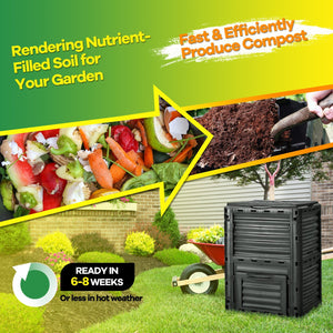 80-Gallon Outdoor Composter with Large Openable Lid and Bottom Exit Door-Black view 8