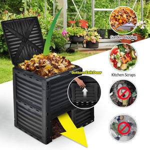 80-Gallon Outdoor Composter with Large Openable Lid and Bottom Exit Door-Black view 9