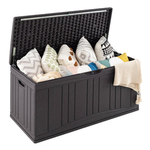 300 L Outdoor Deck Box with Lockable Lid for Garden Tools Cushions-Brown