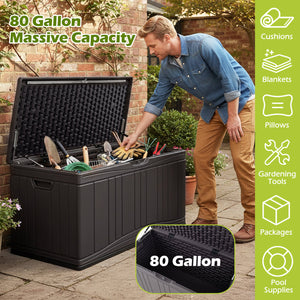 300 L Outdoor Deck Box with Lockable Lid for Garden Tools Cushions-Brown view 6