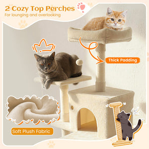 80 Inches Tall Cat Tree with 2 Large Condos and Dangling Toys-Beige view 6