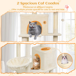 80 Inches Tall Cat Tree with 2 Large Condos and Dangling Toys-Beige view 7