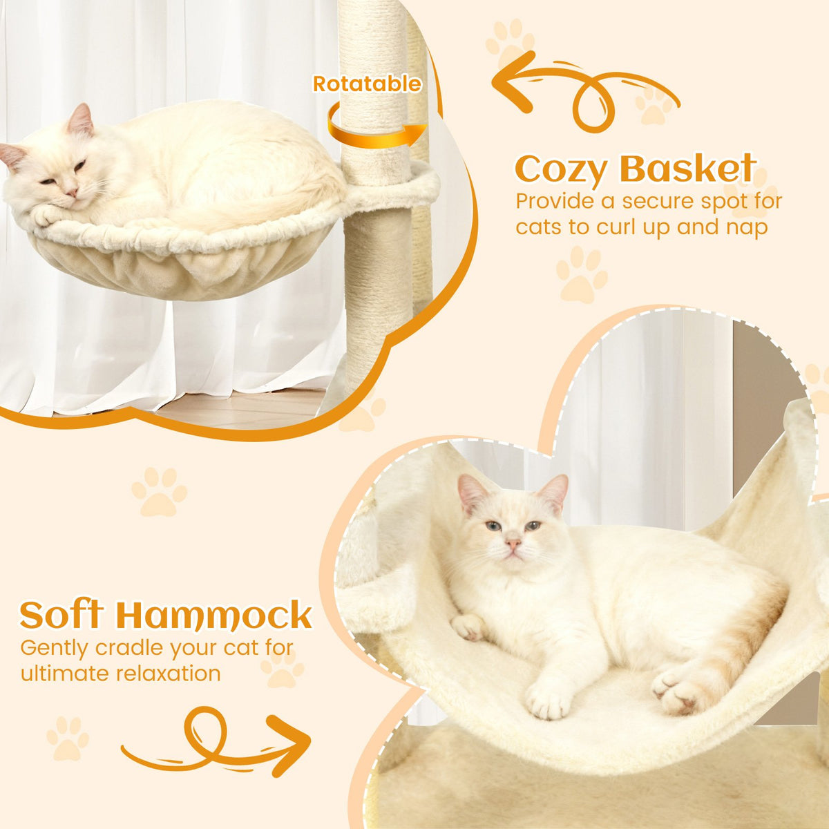 80 Inches Tall Cat Tree with 2 Large Condos and Dangling Toys-Beige view 8