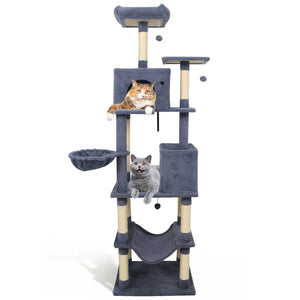 80 Inches Tall Cat Tree with 2 Large Condos and Dangling Toys-Dark Gray