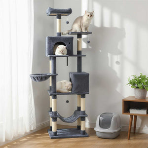 80 Inches Tall Cat Tree with 2 Large Condos and Dangling Toys-Dark Gray view 2
