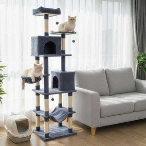 80 Inches Tall Cat Tree with 2 Large Condos and Dangling Toys-Dark Gray view 3