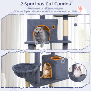 80 Inches Tall Cat Tree with 2 Large Condos and Dangling Toys-Dark Gray view 7
