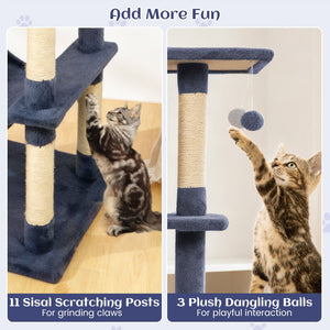 80 Inches Tall Cat Tree with 2 Large Condos and Dangling Toys-Dark Gray view 9