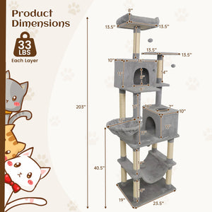 80 Inches Tall Cat Tree with 2 Large Condos and Dangling Toys-Light Gray view 5