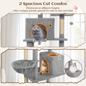 80 Inches Tall Cat Tree with 2 Large Condos and Dangling Toys-Light Gray view 7