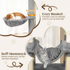 80 Inches Tall Cat Tree with 2 Large Condos and Dangling Toys-Light Gray view 8