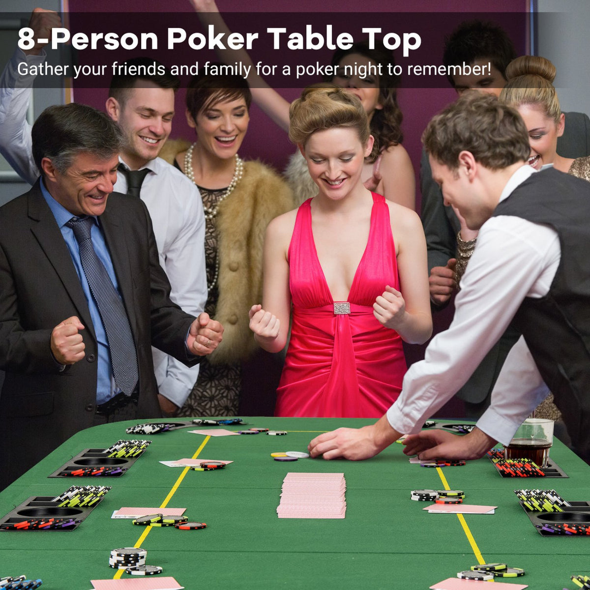 79 x 36 Inch 8-Player Foldable Poker Table Top with Carry Bag and Cup Holders view 2