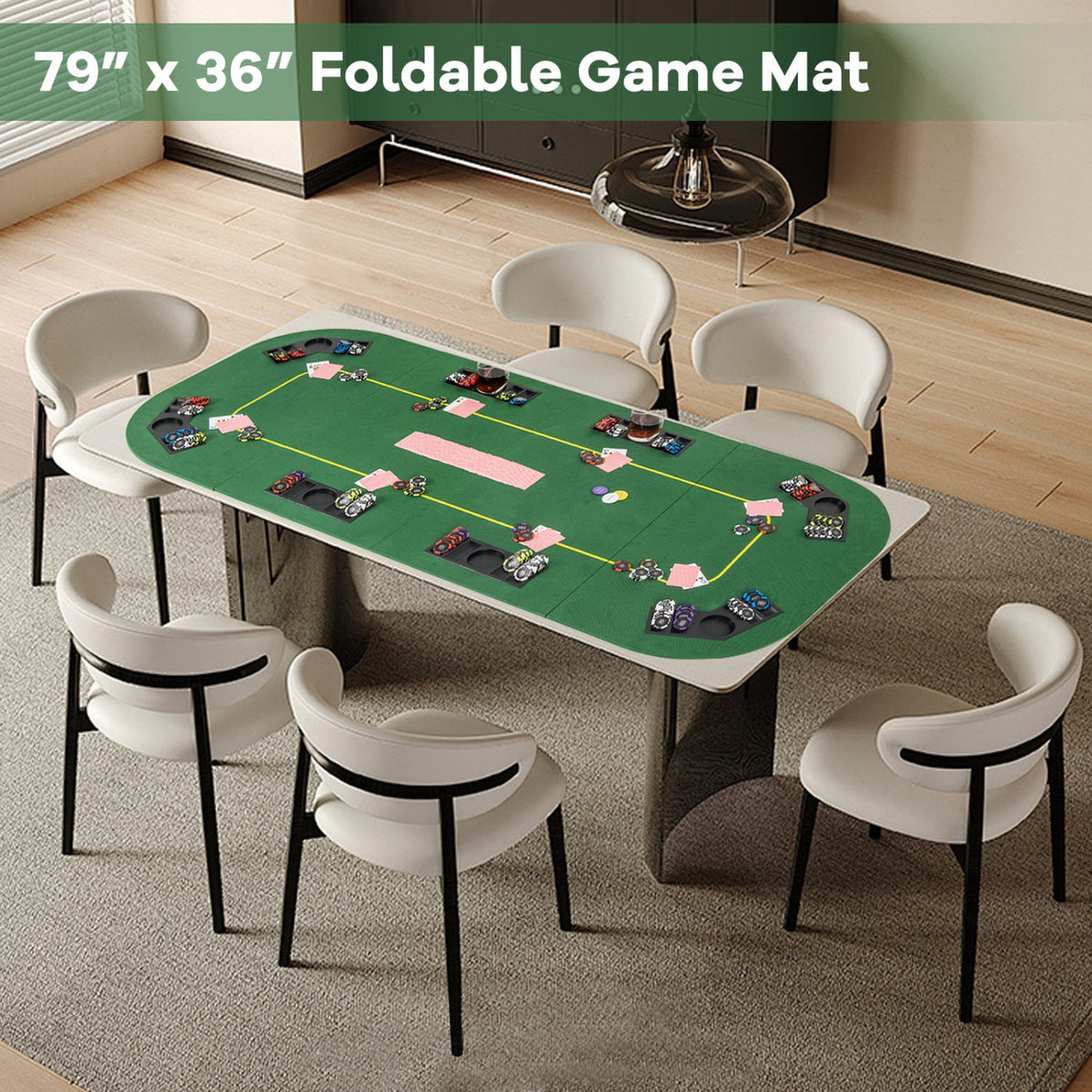 79 x 36 Inch 8-Player Foldable Poker Table Top with Carry Bag and Cup Holders view 3