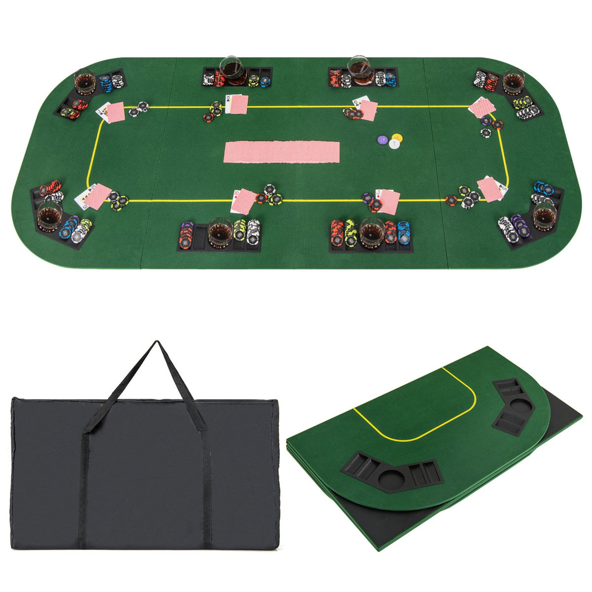 79 x 36 Inch 8-Player Foldable Poker Table Top with Carry Bag and Cup Holders view 4