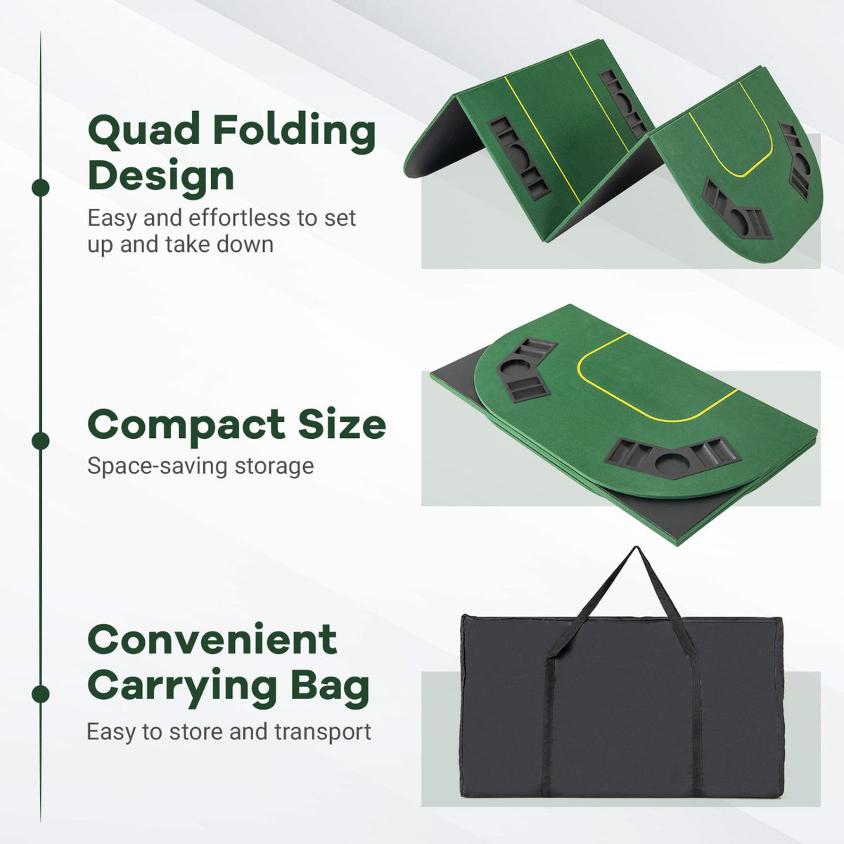 79 x 36 Inch 8-Player Foldable Poker Table Top with Carry Bag and Cup Holders view 9