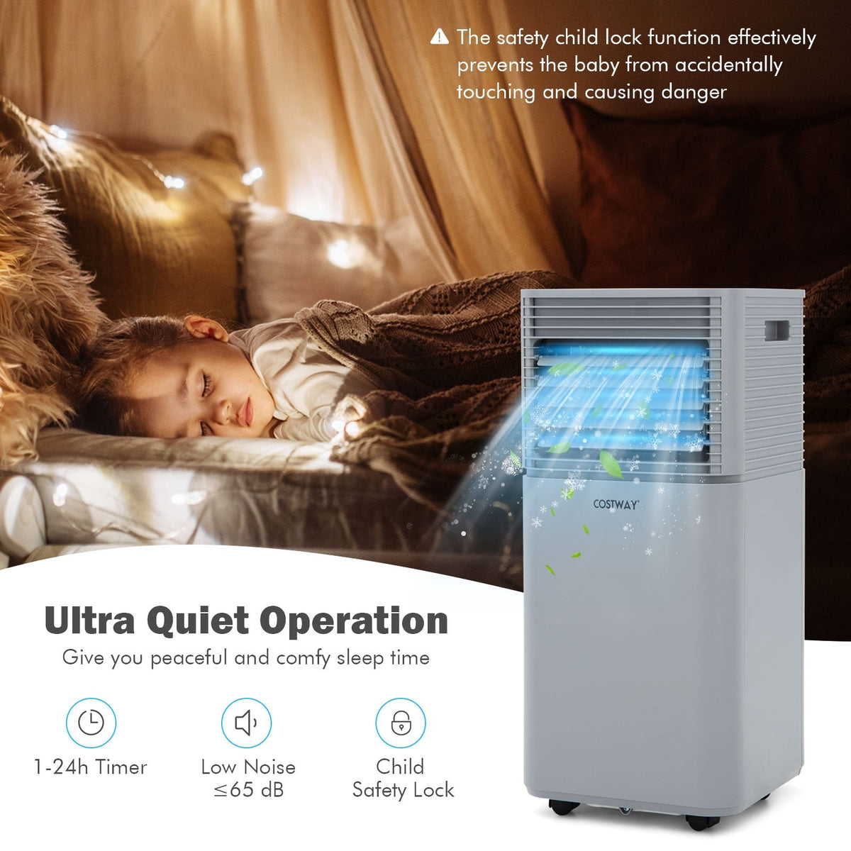 8000 BTU 3-in-1 Air Cooler with Dehumidifier and Fan Mode-Gray view 3