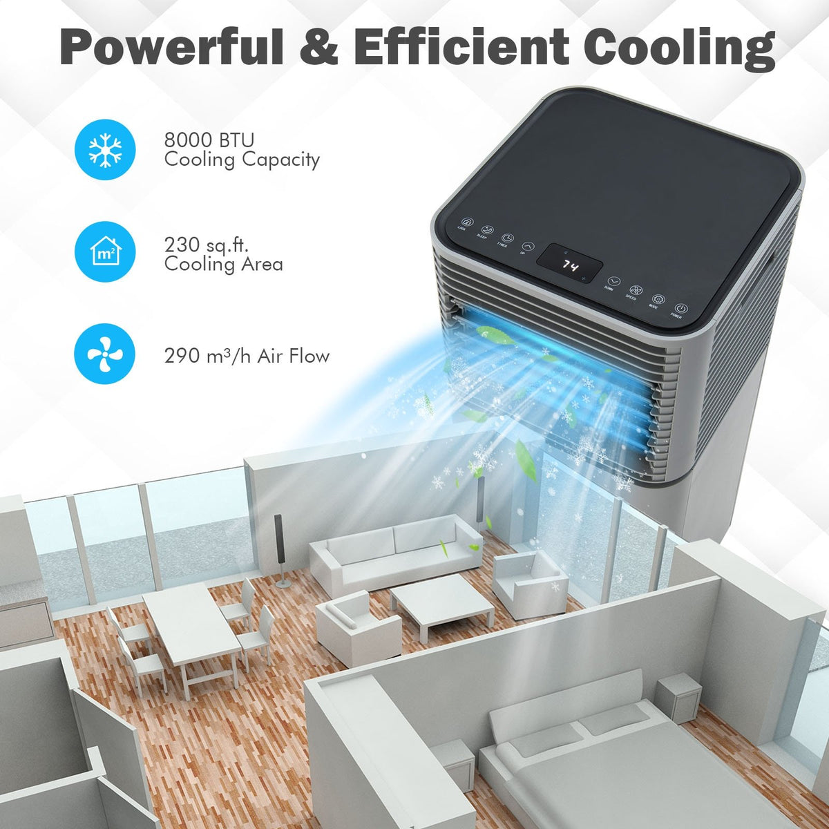 8000 BTU 3-in-1 Air Cooler with Dehumidifier and Fan Mode-Gray view 5