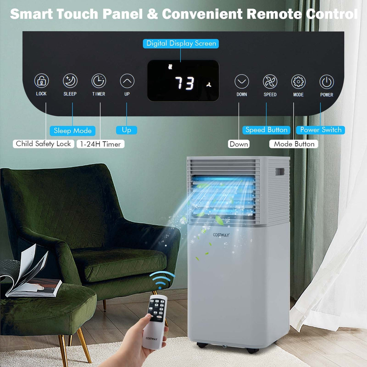 8000 BTU 3-in-1 Air Cooler with Dehumidifier and Fan Mode-Gray view 8