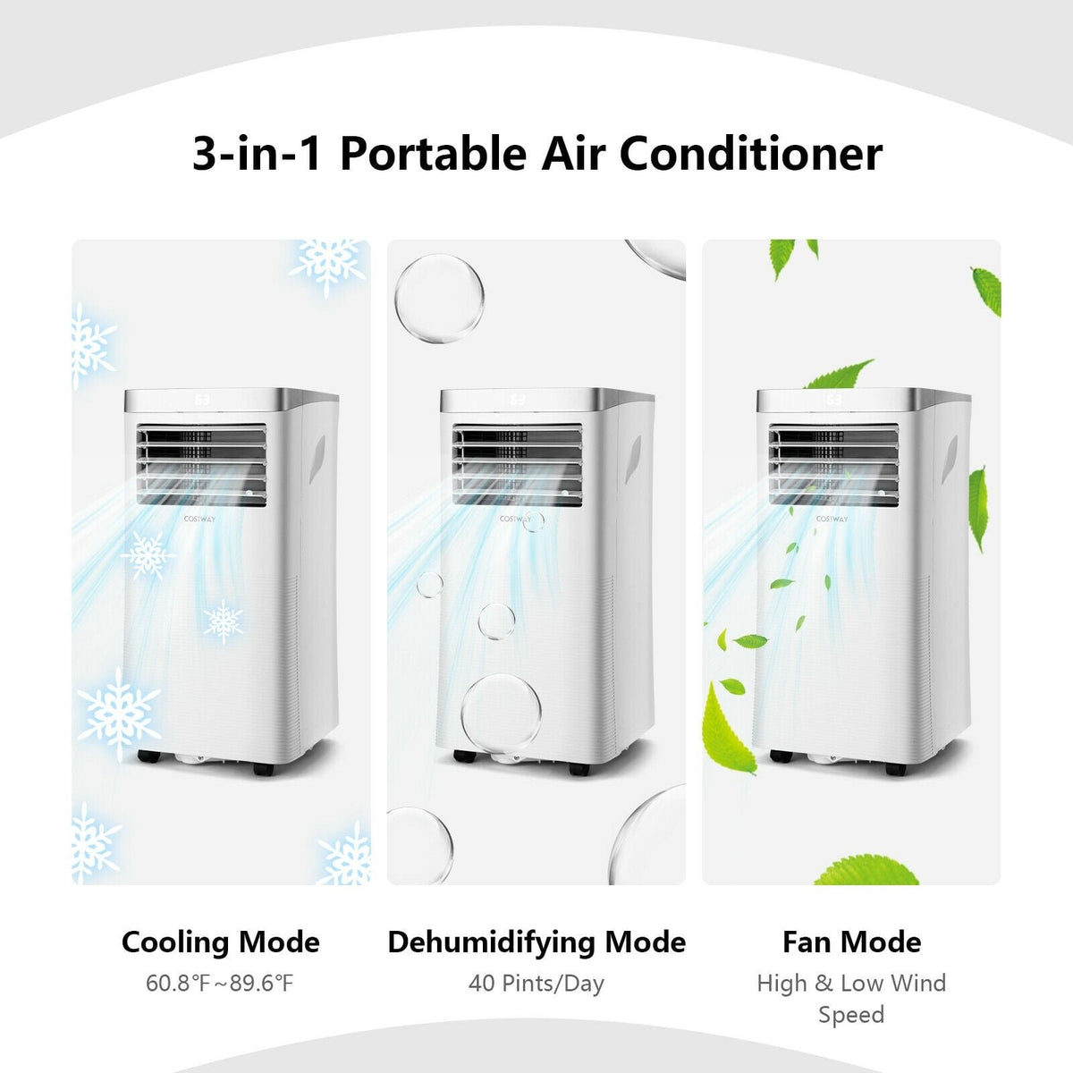 8000 BTU 3-in-1 Portable Air Conditioner with Remote Control-White view 4