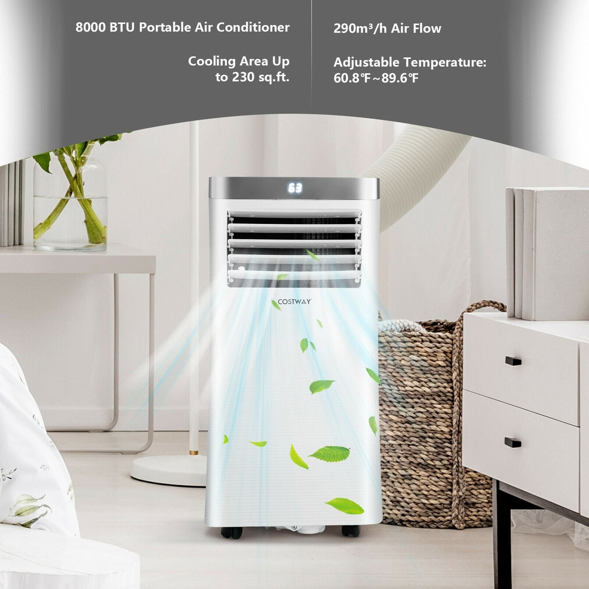 8000 BTU 3-in-1 Portable Air Conditioner with Remote Control-White view 7