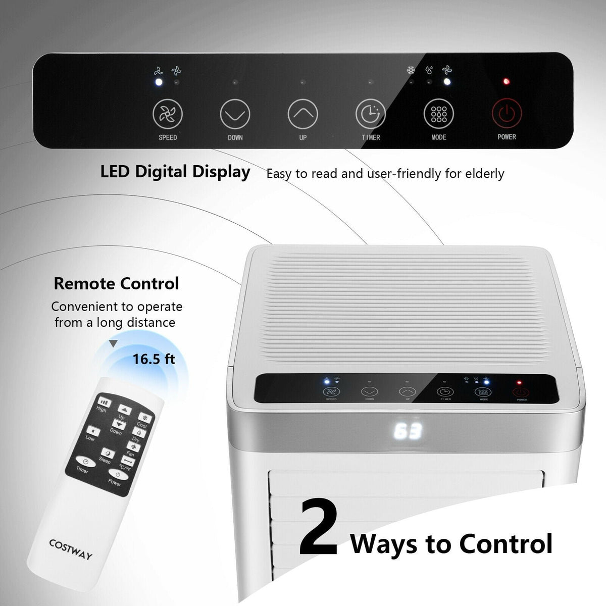 8000 BTU 3-in-1 Portable Air Conditioner with Remote Control-White view 8
