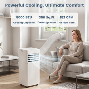 8000 BTU Portable AC with Sleep Mode and Window Kit Cools 350 Sq.Ft-White view 6
