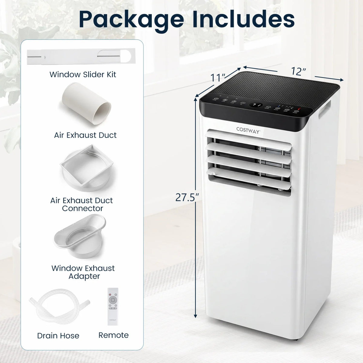 8000 BTU Portable Air Conditioner Cools with Dehumidifier and 24H Timer-Black view 3