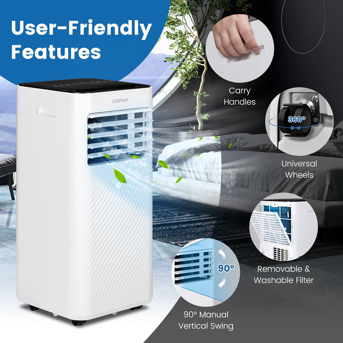 8000 BTU Portable Air Conditioner with Remote Control and Sleep Mode-Black view 6