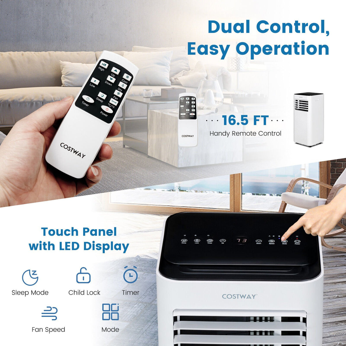 8000 BTU Portable Air Conditioner with Remote Control and Sleep Mode-Black view 8