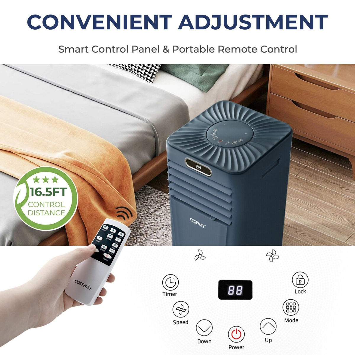 8000BTU 3-in-1 Portable Air Conditioner with Remote Control-Dark Blue view 3