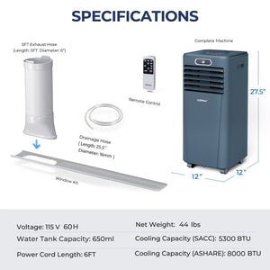 8000BTU 3-in-1 Portable Air Conditioner with Remote Control-Dark Blue view 5