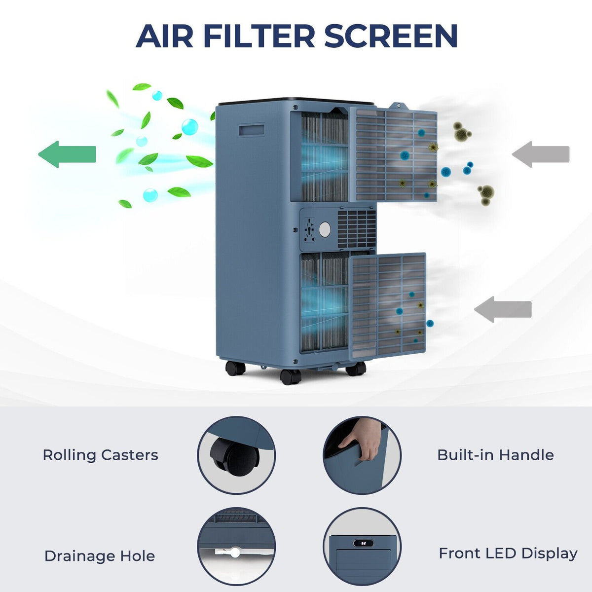 8000BTU 3-in-1 Portable Air Conditioner with Remote Control-Dark Blue view 8