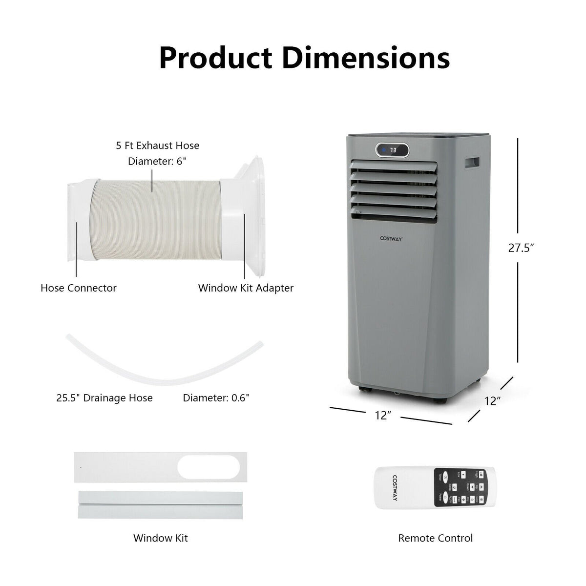 8000BTU 3-in-1 Portable Air Conditioner with Remote Control-Gray view 4