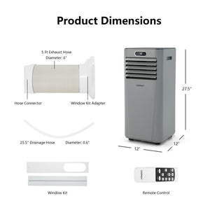 8000BTU 3-in-1 Portable Air Conditioner with Remote Control-Gray view 4