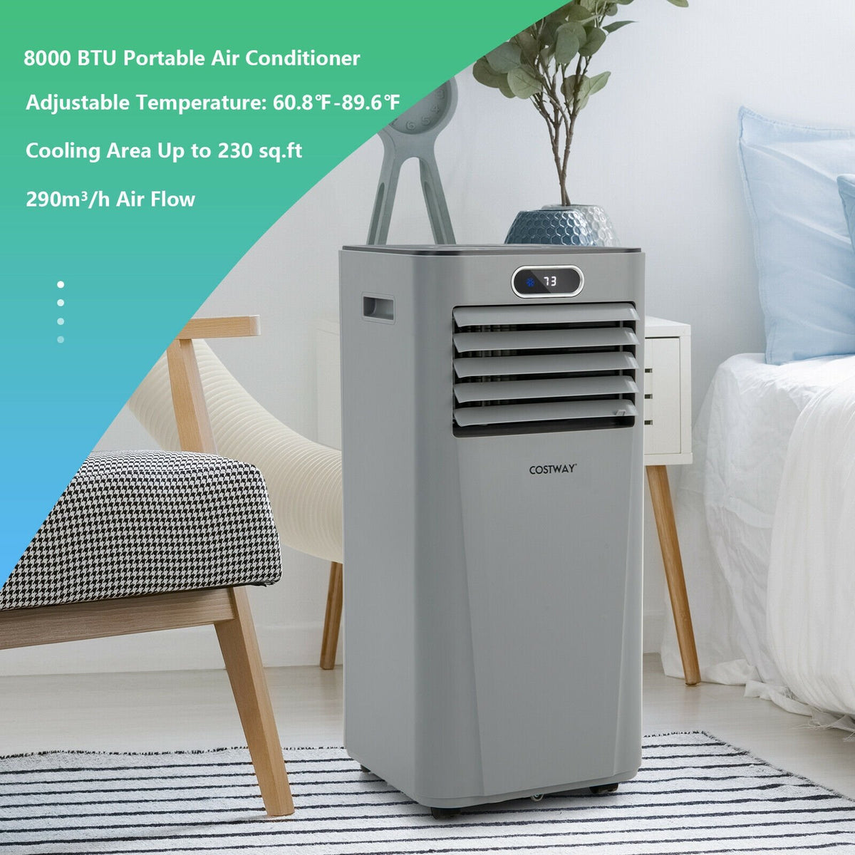 8000BTU 3-in-1 Portable Air Conditioner with Remote Control-Gray view 6