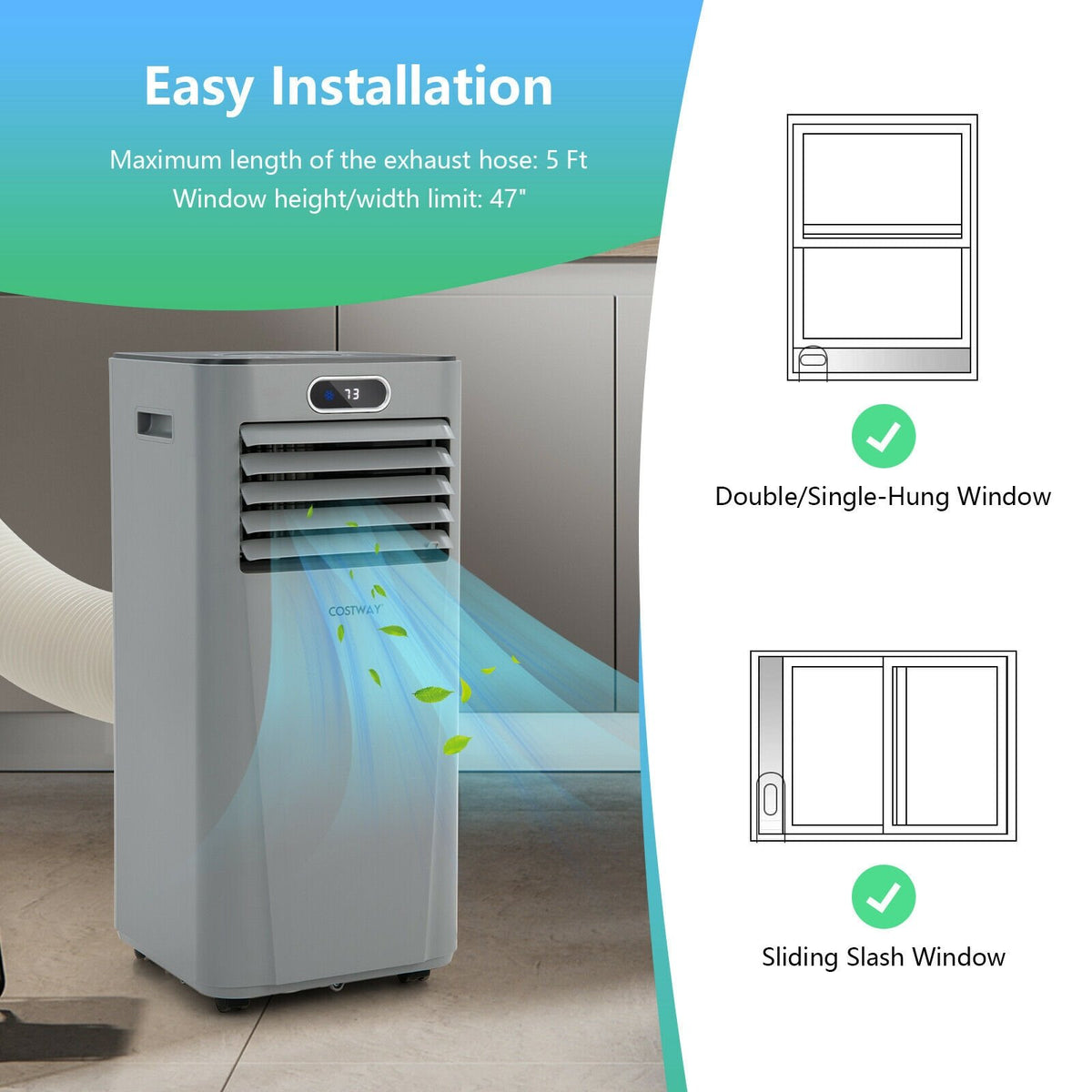 8000BTU 3-in-1 Portable Air Conditioner with Remote Control-Gray view 7