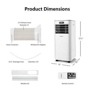8000BTU 3-in-1 Portable Air Conditioner with Remote Control-White view 3