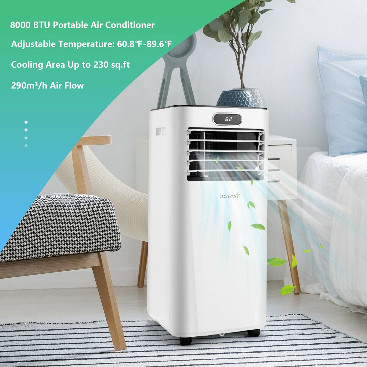 8000BTU 3-in-1 Portable Air Conditioner with Remote Control-White view 6