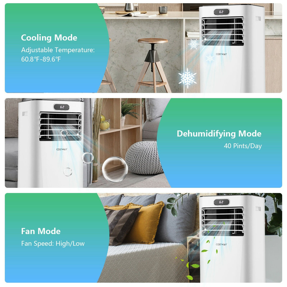 8000BTU 3-in-1 Portable Air Conditioner with Remote Control-White view 7