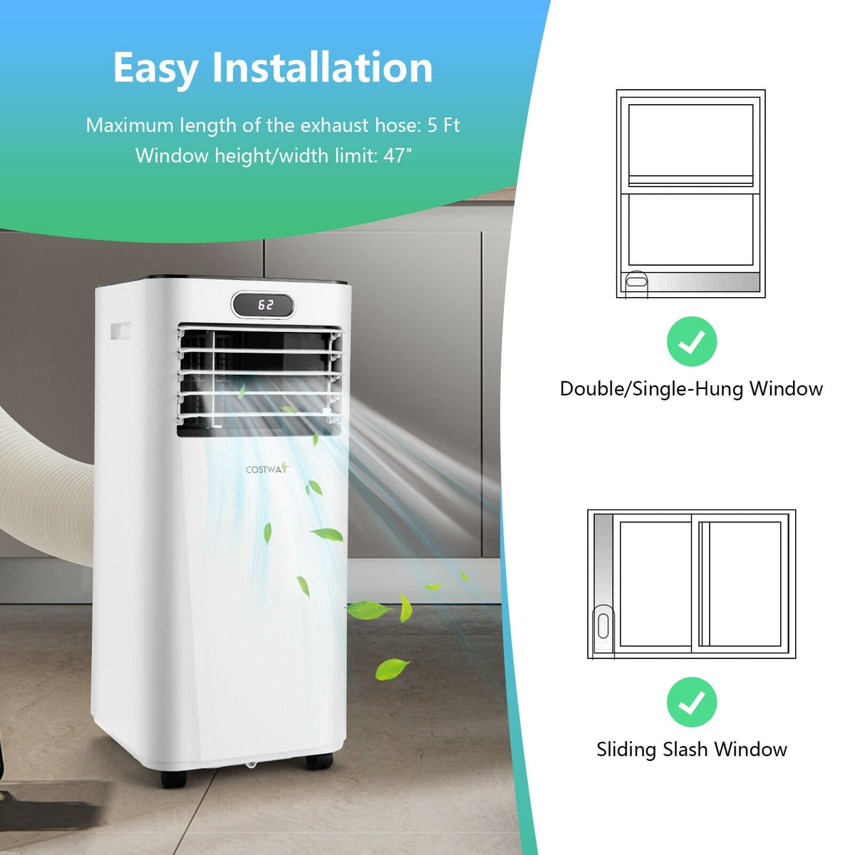 8000BTU 3-in-1 Portable Air Conditioner with Remote Control-White view 8