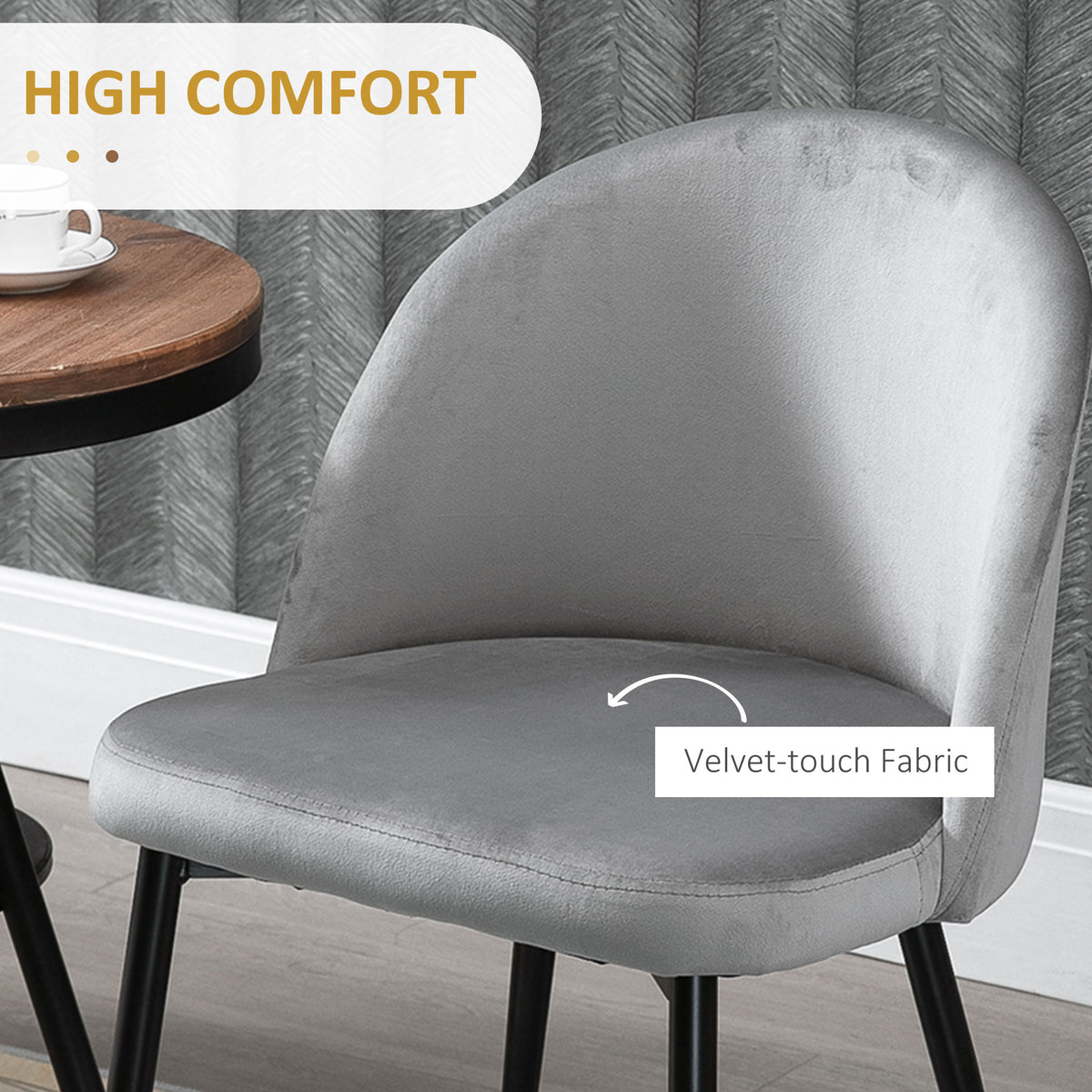 Modern Dining Chairs, Mid-Back Velvet-touch Upholstery Side Chair, Table Chair for Living Room, Dining Room, Grey, Set of 4