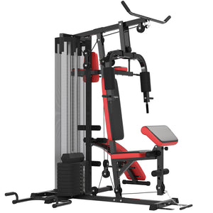 Soozier Multi Home Gym Equipment, Workout Station with Sit up Bench, Push up Stand, Dip Station, 143lbs Weights