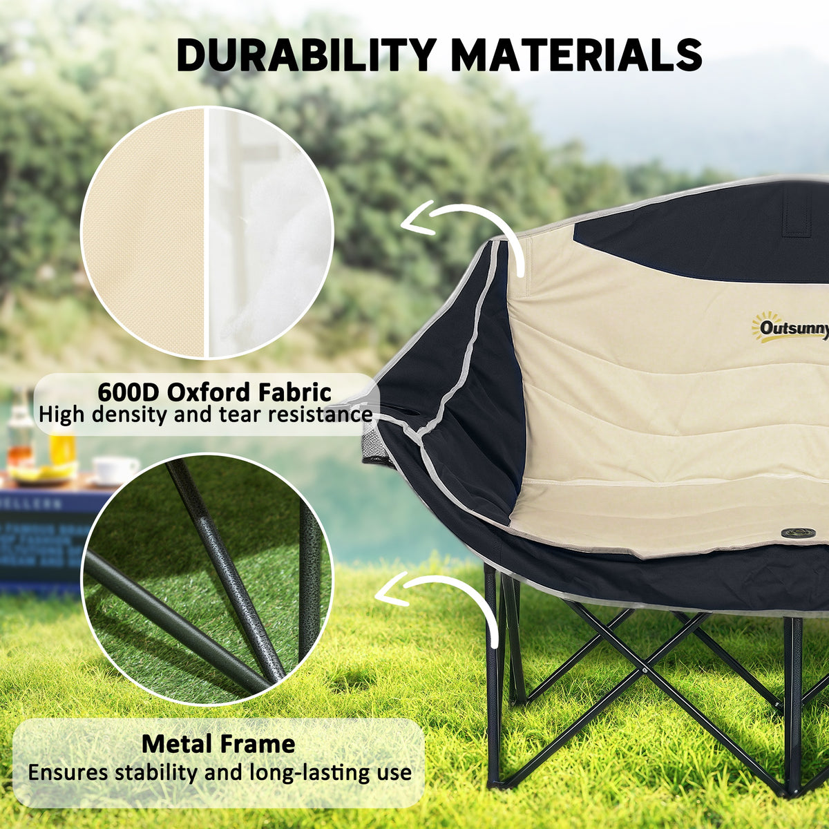 Portable Camp Chair, Double Camping Chair with Cup Holders and Carry Bag, Support 551 lbs, Dark Green – view 11